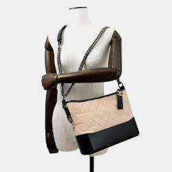 Pre Owned Chanel Gabriel De Chanel Hobo Chain shoulder Bag Beige/Black Calf Leather