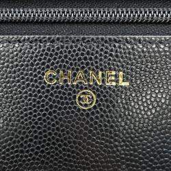 Pre Owned Chanel Chain Wallet Black Caviar Leather