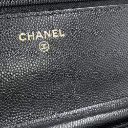 Pre Owned Chanel Chain Wallet Black Caviar Leather