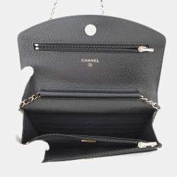 Pre Owned Chanel Chain Wallet Black Caviar Leather