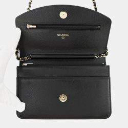 Pre Owned Chanel Chain Wallet Black Caviar Leather