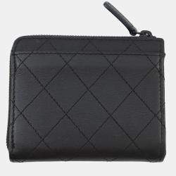 Pre Owned Chanel Matelasse Compact Wallet Black Calf Leather