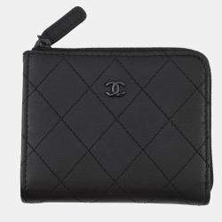 Pre Owned Chanel Matelasse Compact Wallet Black Calf Leather