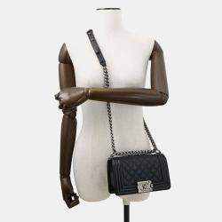 Pre Owned Chanel Boy Chanel Chain shoulder Bag Black Caviar Leather Size 20