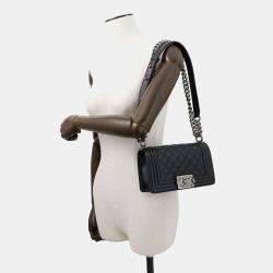 Pre Owned Chanel Boy Chanel Chain shoulder Bag Black Caviar Leather Size 20