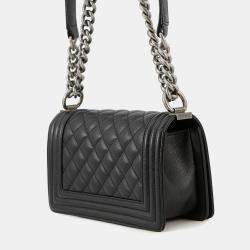 Pre Owned Chanel Boy Chanel Chain shoulder Bag Black Caviar Leather Size 20