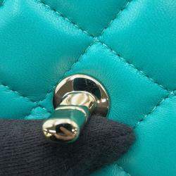 Pre Owned Chanel Matelasse Clutch Bag Turquoise Lambskin