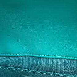 Pre Owned Chanel Matelasse Clutch Bag Turquoise Lambskin