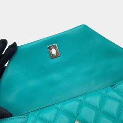 Pre Owned Chanel Matelasse Clutch Bag Turquoise Lambskin