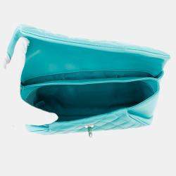 Pre Owned Chanel Matelasse Clutch Bag Turquoise Lambskin