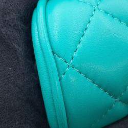 Pre Owned Chanel Matelasse Clutch Bag Turquoise Lambskin