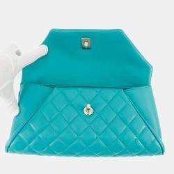 Pre Owned Chanel Matelasse Clutch Bag Turquoise Lambskin
