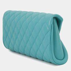 Pre Owned Chanel Matelasse Clutch Bag Turquoise Lambskin