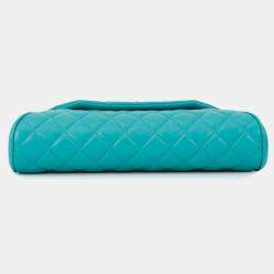 Pre Owned Chanel Matelasse Clutch Bag Turquoise Lambskin