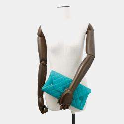 Pre Owned Chanel Matelasse Clutch Bag Turquoise Lambskin