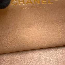 Pre Owned Chanel Matelasse Top Handle 2-Way Chain Shoulder Bag Beige Shiny Lambskin Size Small