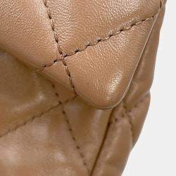 Pre Owned Chanel Matelasse Top Handle 2-Way Chain Shoulder Bag Beige Shiny Lambskin Size Small