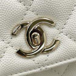Pre Owned Chanel Coco Handle 2Way Handbag White Caviar Leather Size Xs