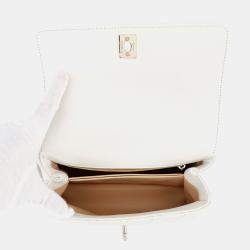 Pre Owned Chanel Coco Handle 2Way Handbag White Caviar Leather Size Xs