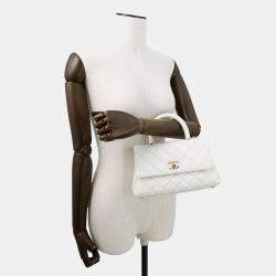 Pre Owned Chanel Coco Handle 2Way Handbag White Caviar Leather Size Xs