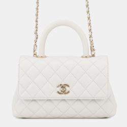 Pre Owned Chanel Coco Handle 2Way Handbag White Caviar Leather Size Xs