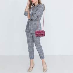 Pre Owned Chanel Pink Quilted Tweed Mini Classic Single Flap Bag