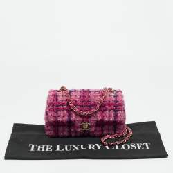 Pre Owned Chanel Pink Quilted Tweed Mini Classic Single Flap Bag