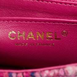 Pre Owned Chanel Pink Quilted Tweed Mini Classic Single Flap Bag