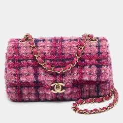 Pre Owned Chanel Pink Quilted Tweed Mini Classic Single Flap Bag