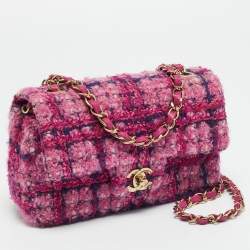 Pre Owned Chanel Pink Quilted Tweed Mini Classic Single Flap Bag