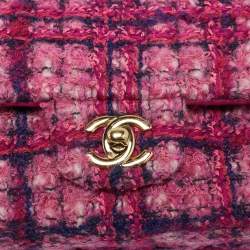 Pre Owned Chanel Pink Quilted Tweed Mini Classic Single Flap Bag