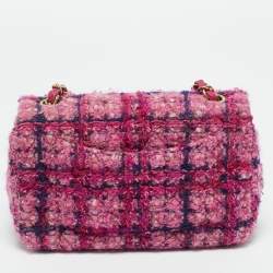 Pre Owned Chanel Pink Quilted Tweed Mini Classic Single Flap Bag