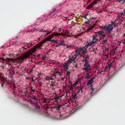 Pre Owned Chanel Pink Quilted Tweed Mini Classic Single Flap Bag