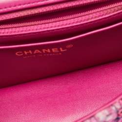 Pre Owned Chanel Pink Quilted Tweed Mini Classic Single Flap Bag