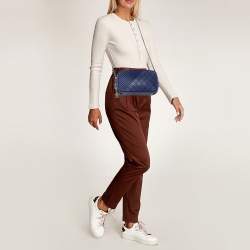 Pre Owned Chanel Navy Blue Quilted Leather Large Coco Boy Camera Case Bag