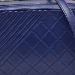 Pre Owned Chanel Navy Blue Quilted Leather Large Coco Boy Camera Case Bag