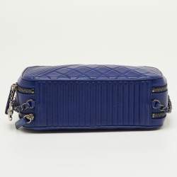 Pre Owned Chanel Navy Blue Quilted Leather Large Coco Boy Camera Case Bag