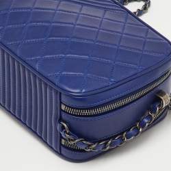 Pre Owned Chanel Navy Blue Quilted Leather Large Coco Boy Camera Case Bag