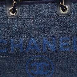Pre Owned Chanel Navy Blue Straw and Lurex Fabric Large Deauville Shopper Tote