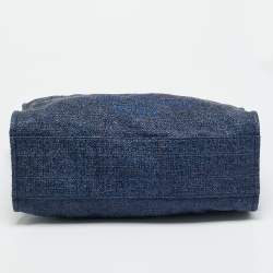 Pre Owned Chanel Navy Blue Straw and Lurex Fabric Large Deauville Shopper Tote