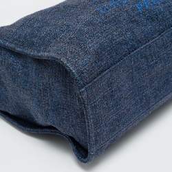 Pre Owned Chanel Navy Blue Straw and Lurex Fabric Large Deauville Shopper Tote