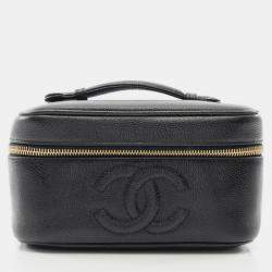 Pre Owned Chanel Coco Mark Vanity Handbag Leather Grained Calfskin Black