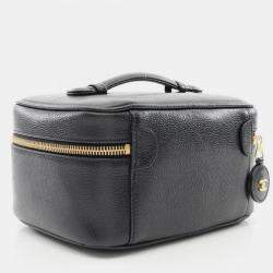 Pre Owned Chanel Coco Mark Vanity Handbag Leather Grained Calfskin Black