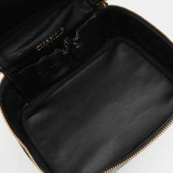Pre Owned Chanel Coco Mark Vanity Handbag Leather Grained Calfskin Black
