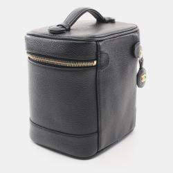 Pre Owned Chanel Coco Mark Hand Vertical Vanity Bag Leather Black