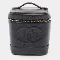 Pre Owned Chanel Coco Mark Hand Vertical Vanity Bag Leather Black