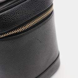 Pre Owned Chanel Coco Mark Hand Vertical Vanity Bag Leather Black