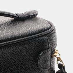 Pre Owned Chanel Coco Mark Hand Vertical Vanity Bag Leather Black