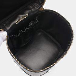 Pre Owned Chanel Coco Mark Hand Vertical Vanity Bag Leather Black
