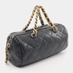 Pre Owned Chanel Matelasse Bowling Chain Shoulder Bag Leather Black
